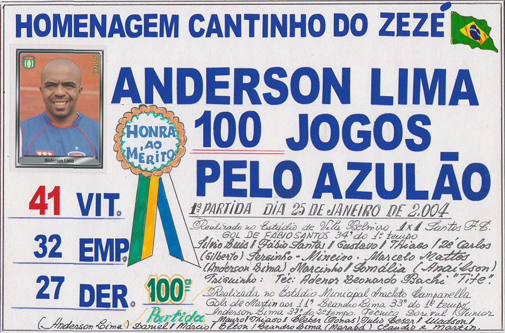 "Cantinho do Zezé Memórias e Jornal Imprensa ABC" na sua edição de número 417, rende tributo ao considerado lateral "Anderson Lima" que passou pelas fileiras do A.D. São Caetano "nosso Azulão" por ocasião que adentrou nos recordistas, atualmente em número de trinta e cinco, na extraordinária presença já com 28 anos no futebol profissional, ele que nos primórdios defendeu o "CA Juventus" com o apelido carinhoso de canela